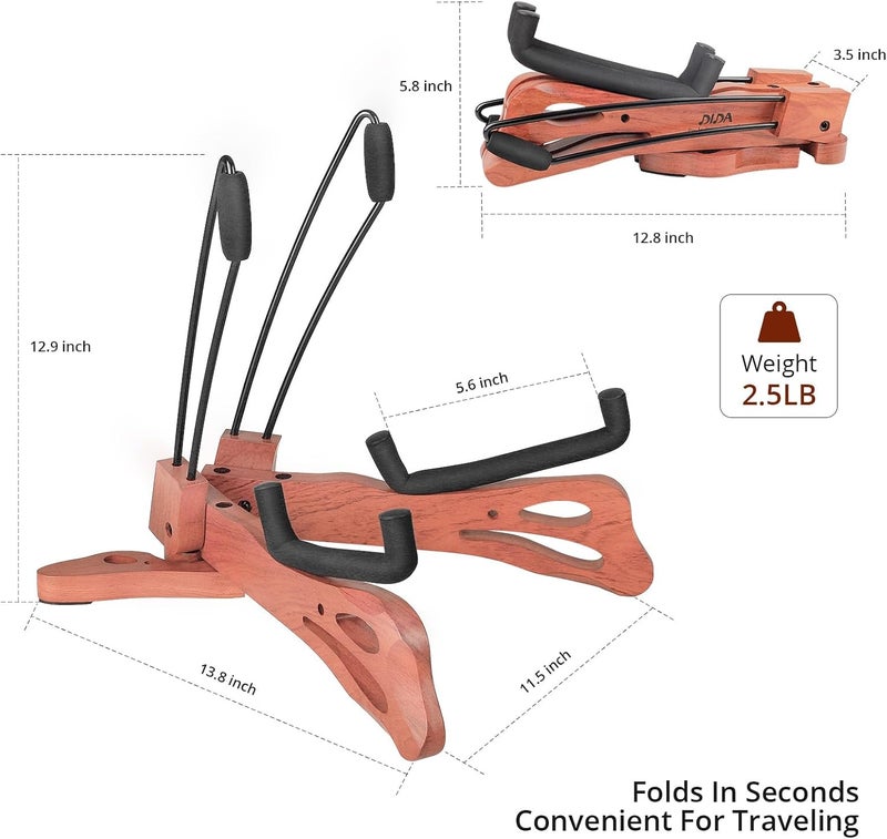 DIDA Guitar Stand, Guitar Stand for Acoustic Guitar, Foldable Wooden Guitar Floor Stand with Non-slip Rubber and Soft Foam, Portable Musical Instrument Holder (Rosewood) - Image 2